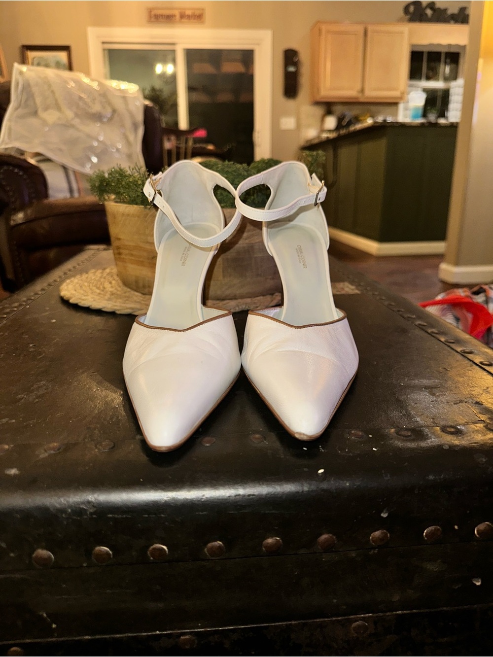 Casual Corner White Pointed-Toe Ankle-Strap Pumps